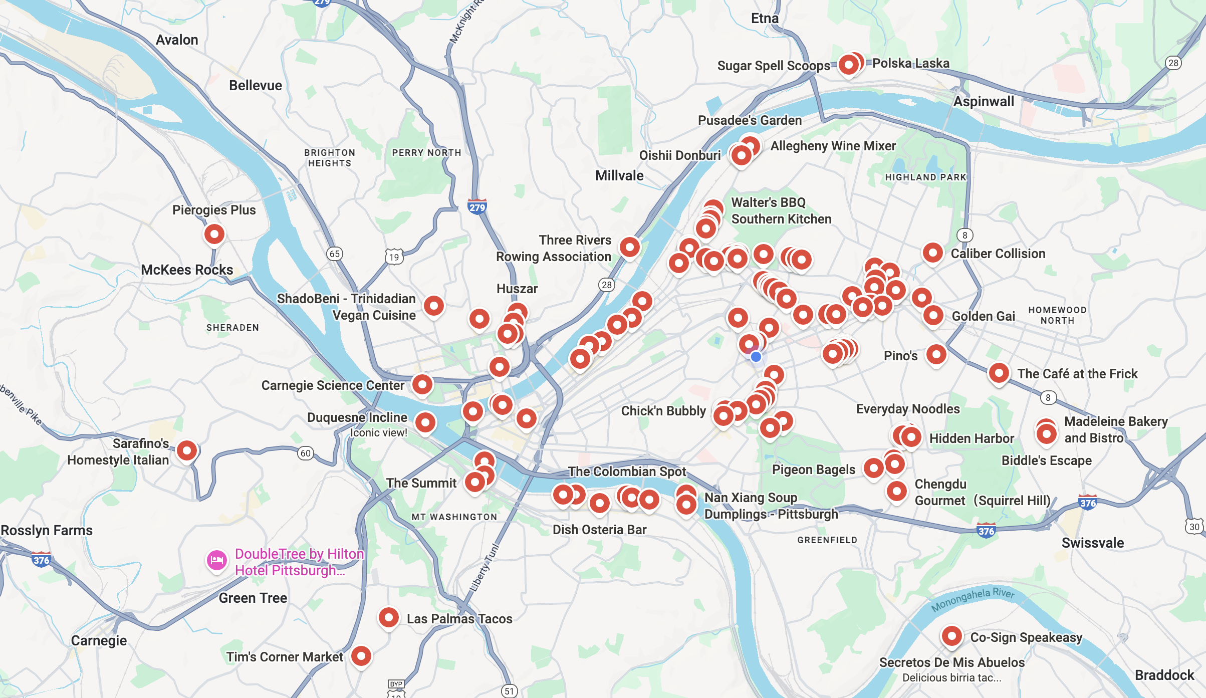 A custom Google Map of all the places mentioned below.